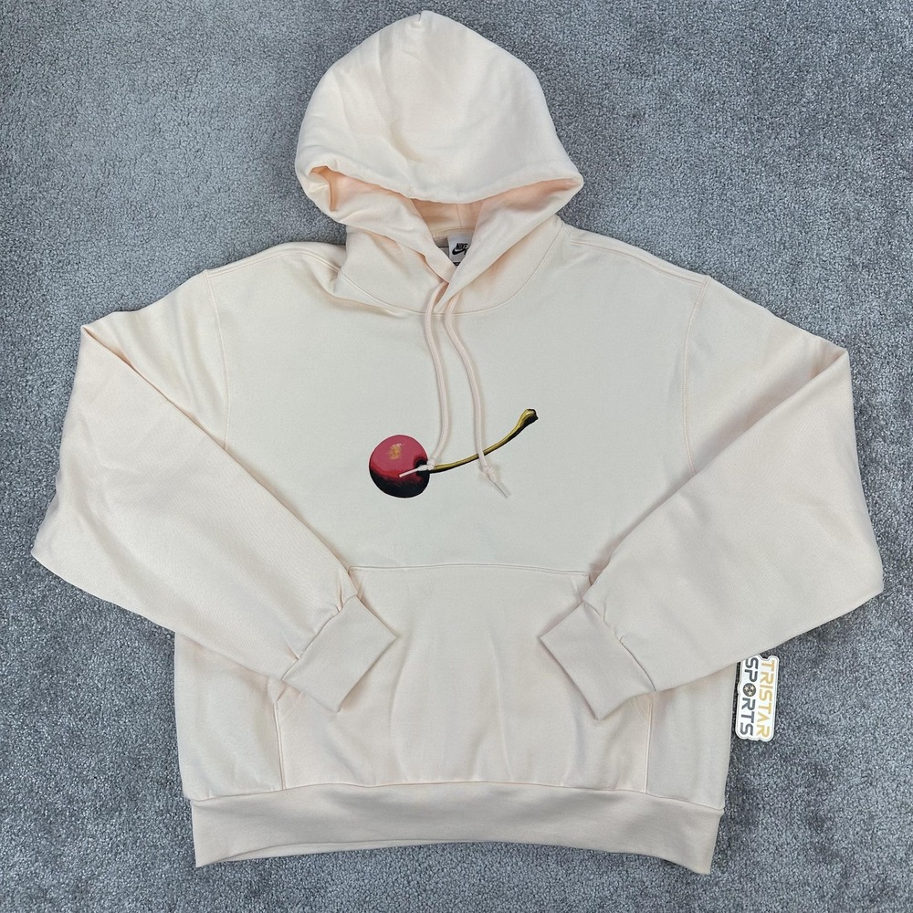 Nike SB Hoodie Mens Medium Cherry Graphic Loose Fit Skate FV7367-838 Guava Ice